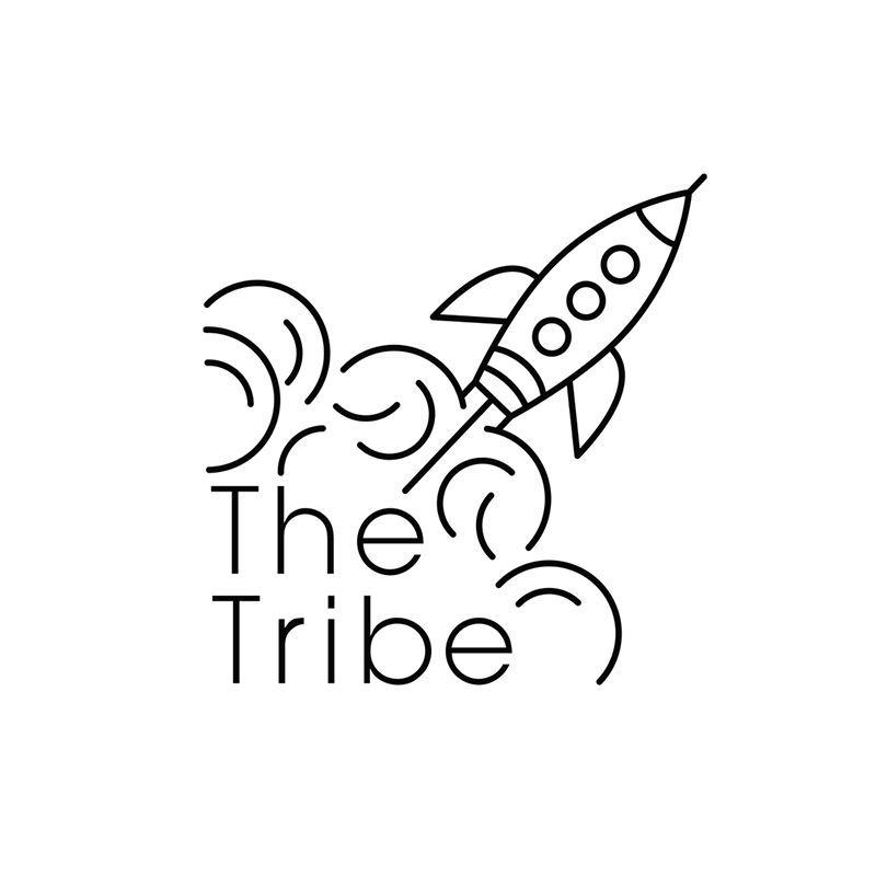 A black and white logo for the tribe with a rocket flying through the air.