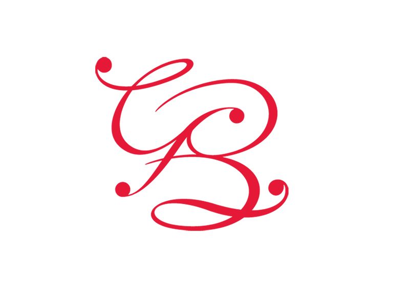 A red letter b on a white background