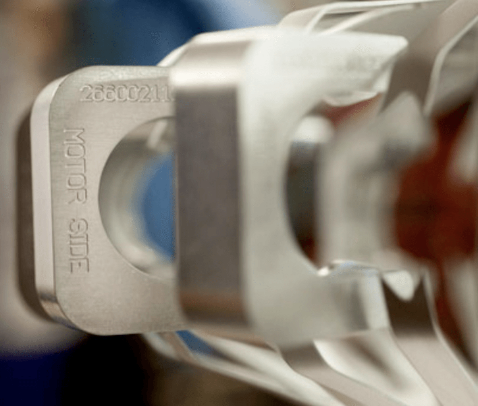 Close-up of a silver mechanical component with