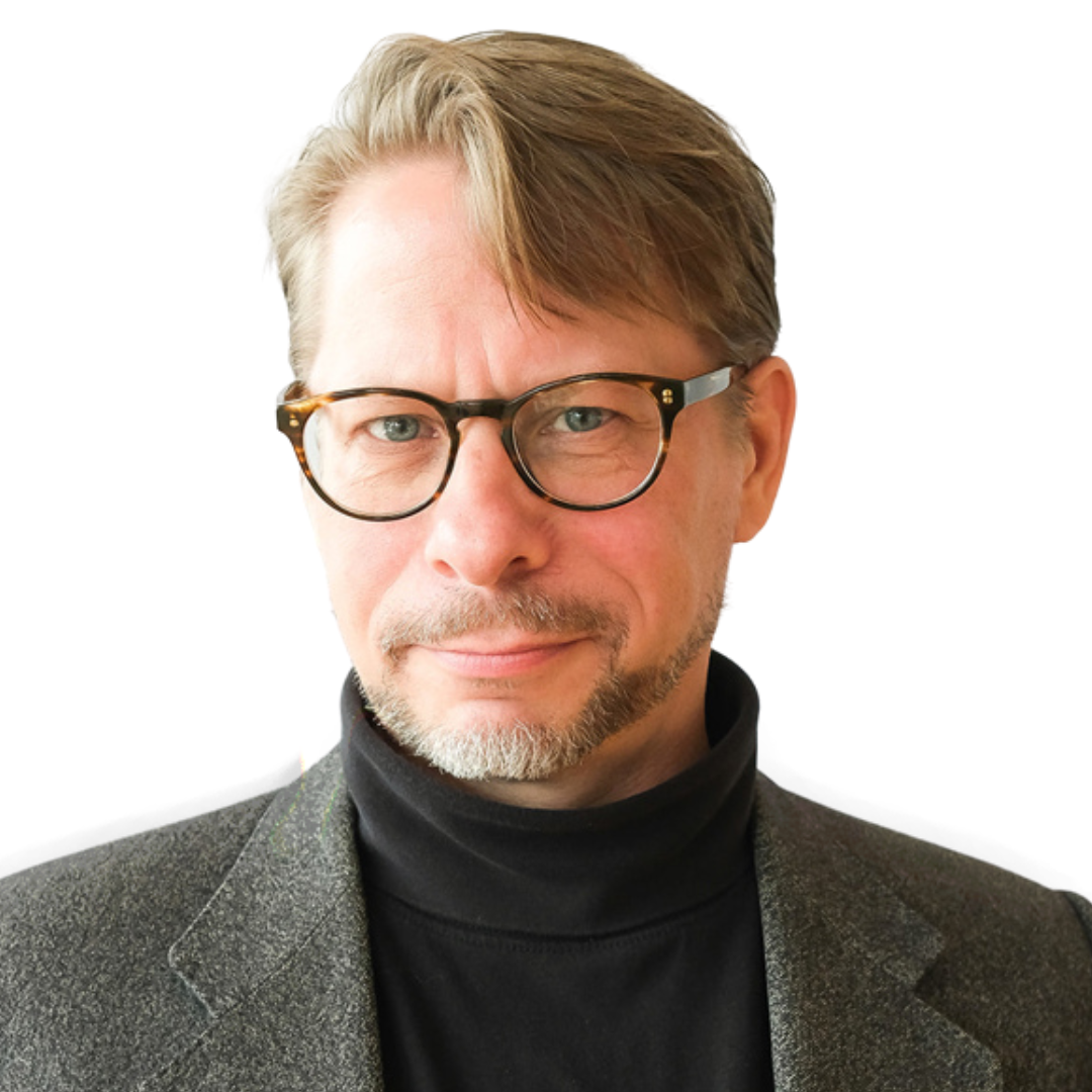 A man wearing glasses and a black turtleneck