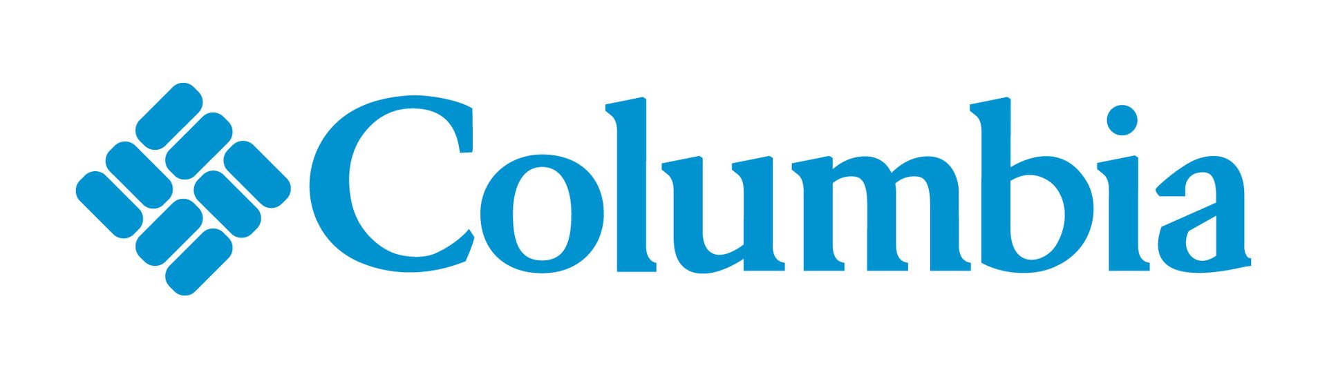 The logo for columbia is blue with a white background.