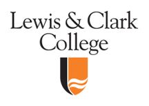 A logo for lewis & clark college with a shield on a white background.