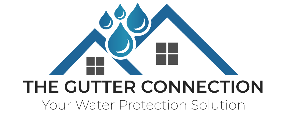 The logo for the gutter connection shows a house with water drops on the roof.