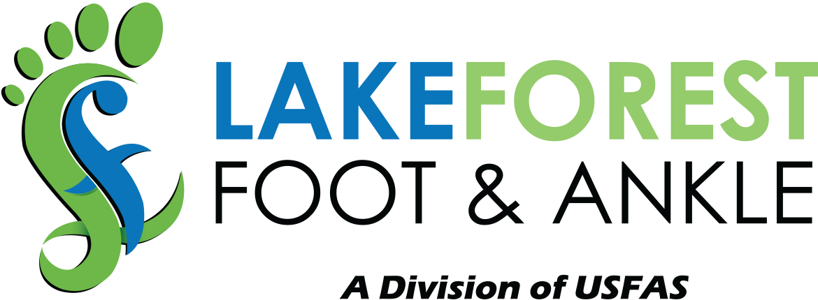 Logo for Lakeforest Foot and Ankle Center with a caduceus symbol and blue text.