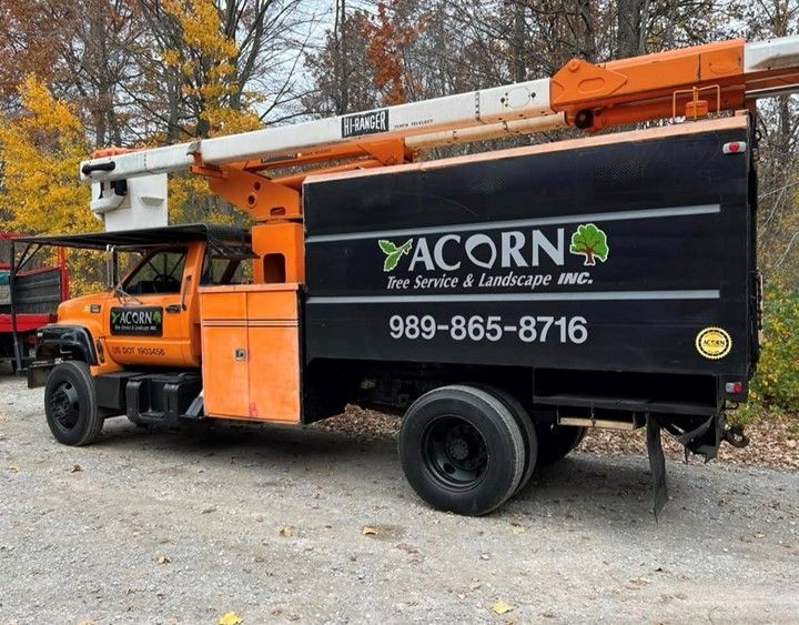 An Orange and Black Acorn Tree Service and Landscape Truck — St. Charles, MI — Acorn Tree Service & Landscape Inc