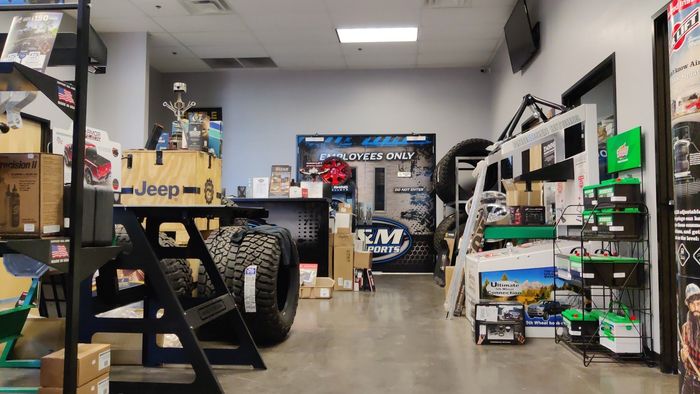Workshop Interior With Lift Kits And Performance Parts | G & M Motorsports