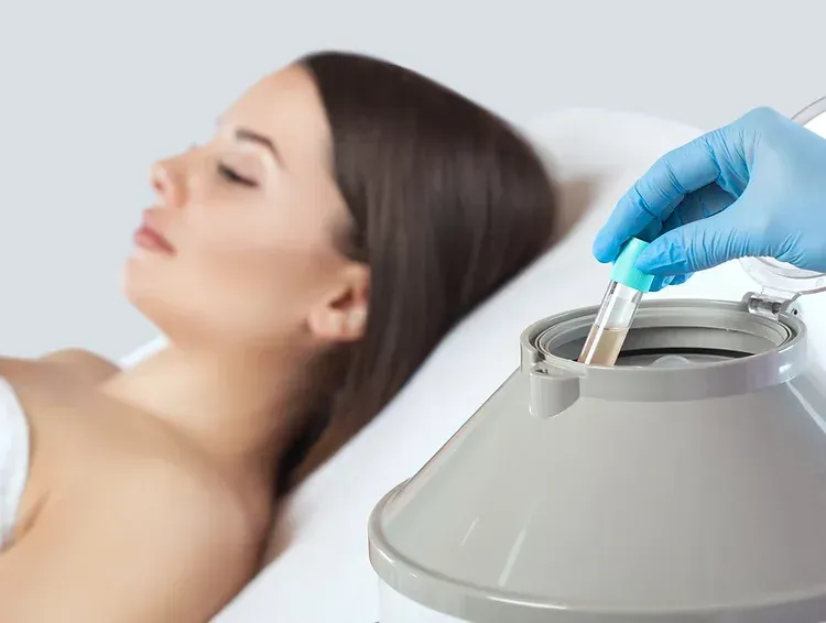 A Woman is Laying in a Bed While a Person is Holding a Test Tube — Aura Mediclinic in Ashmore, QLD