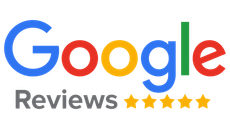 A google review logo with five stars on a white background.