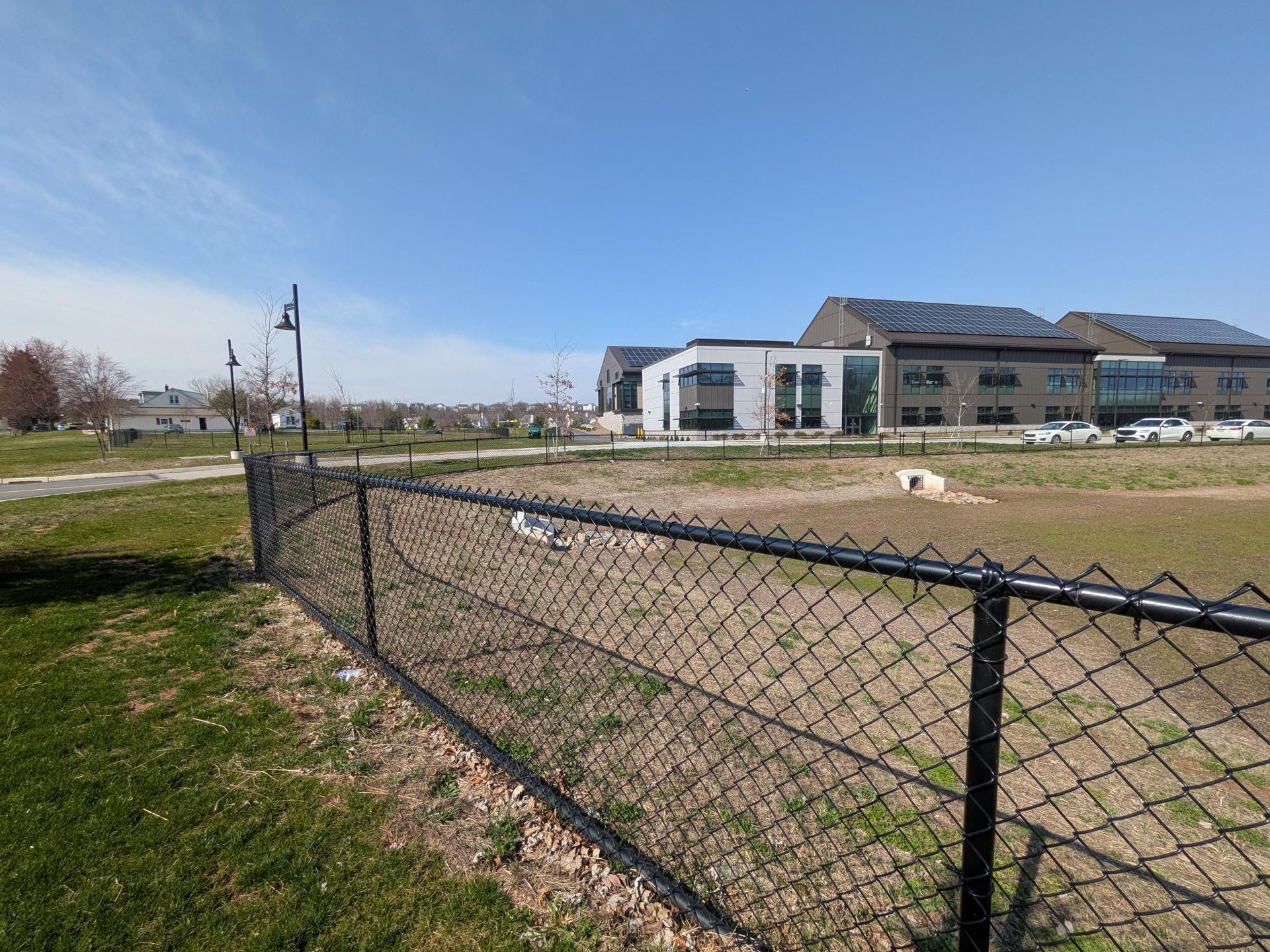 Commercial chain link fence installation for school in Pennsylvania