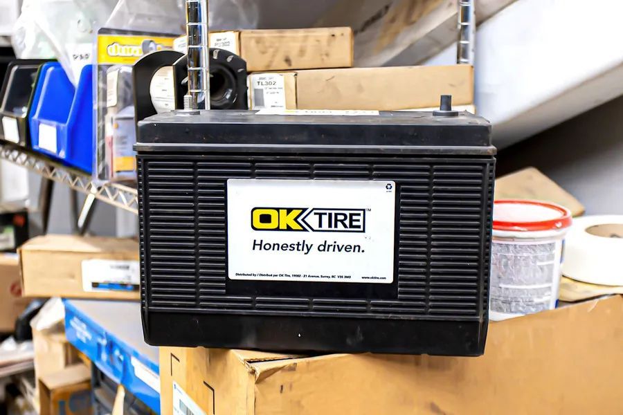 Black car battery with 