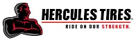 Hercules Tires logo with a silhouette of a muscular man, with the brand name and tagline “Ride on Our Strength”.