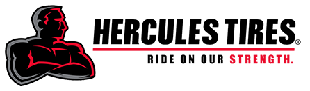 Hercules Tires logo with a muscular figure and text 