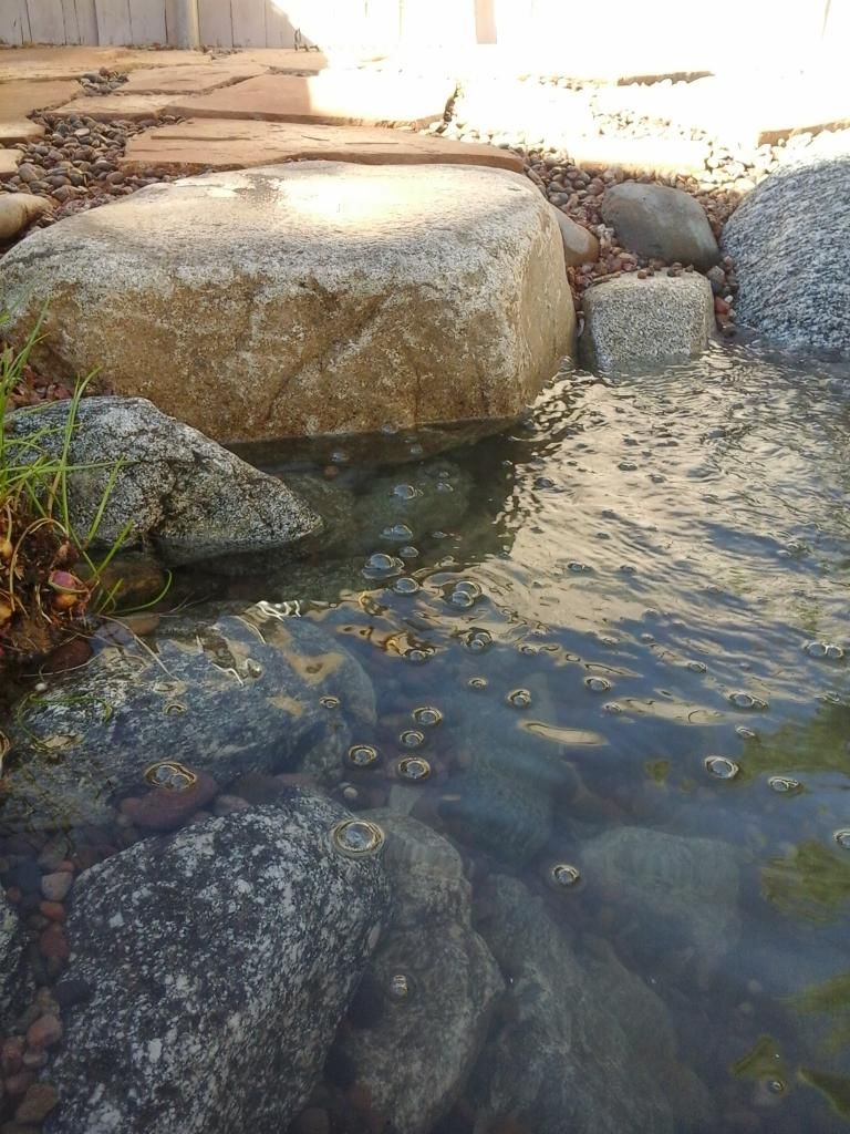 A small pond surrounded by rocks and water