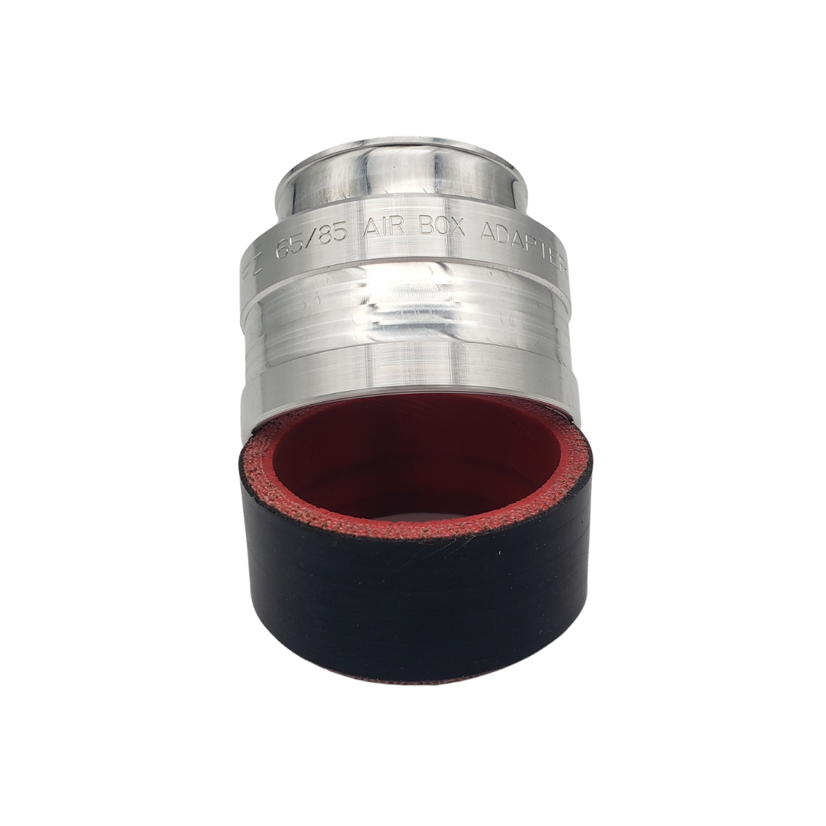 Silver fitting with a black and red rubber insert.