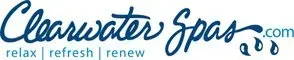 The logo for clearwater spas says relax refresh renew