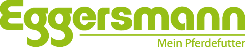 A green and white logo for eggersmann mein pferdefutter