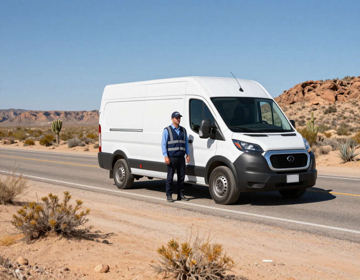 Choice and Chances Courier van on a New Mexico highway
