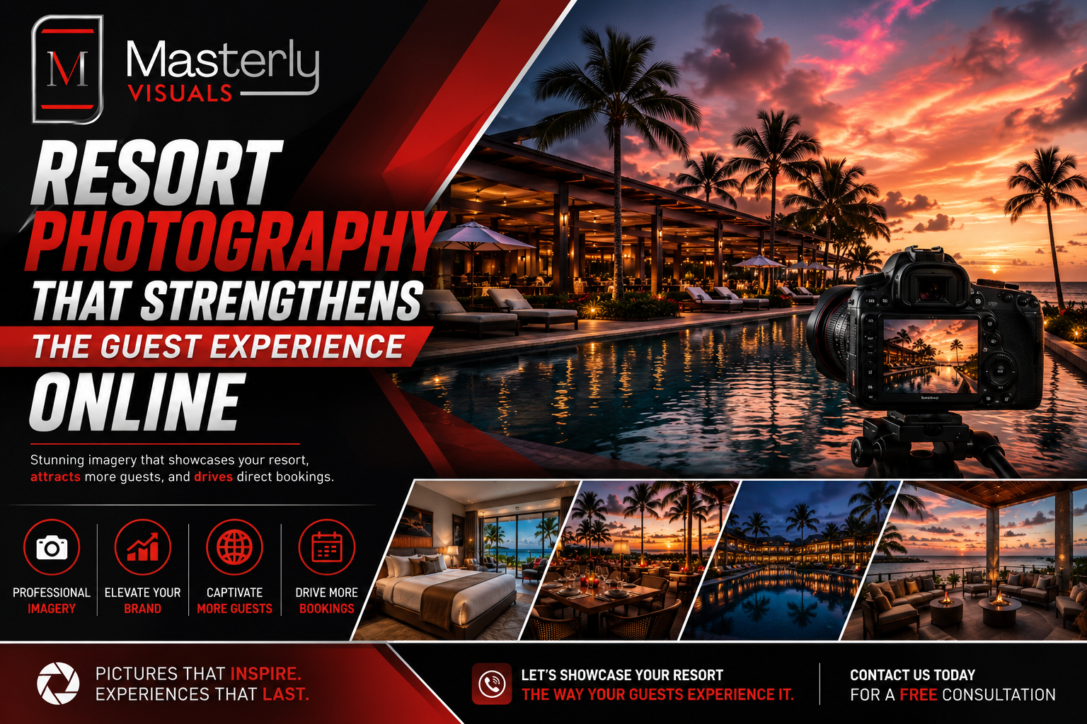 resort and camera set up and masterly visuals logo