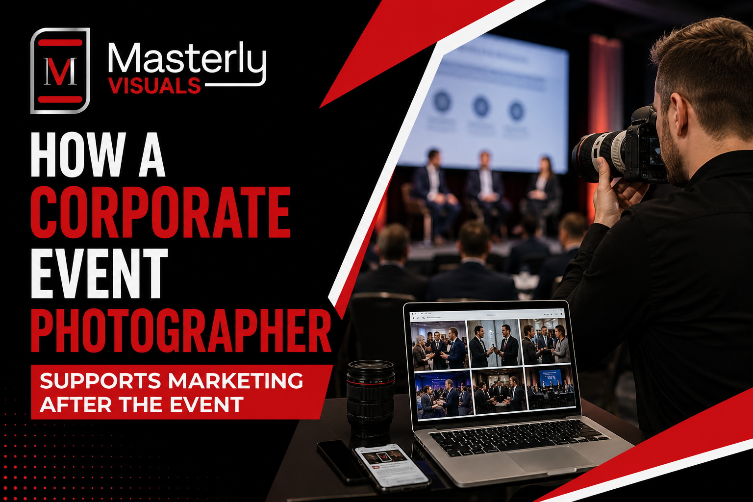 Corporate event photographer capturing a business conference presentation.