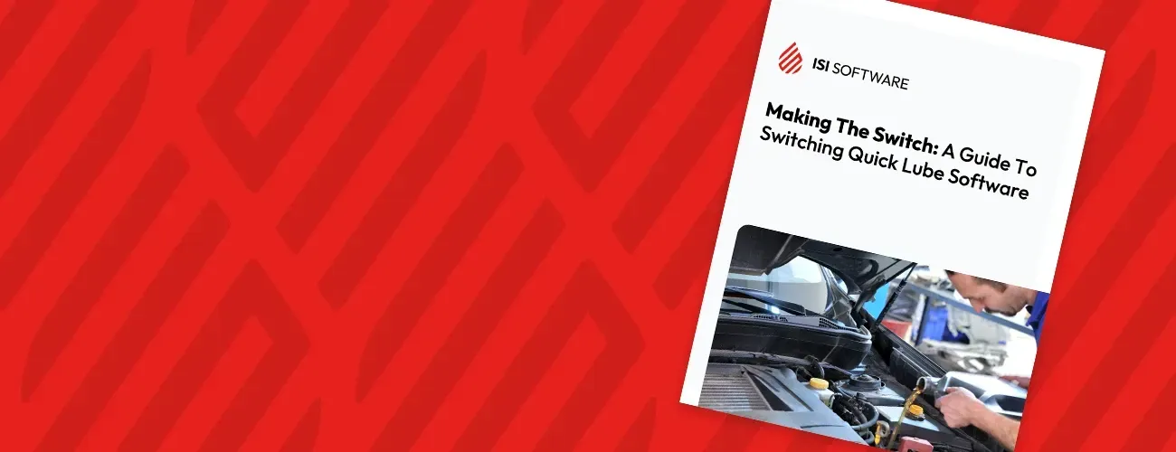 Red background with a white brochure titled