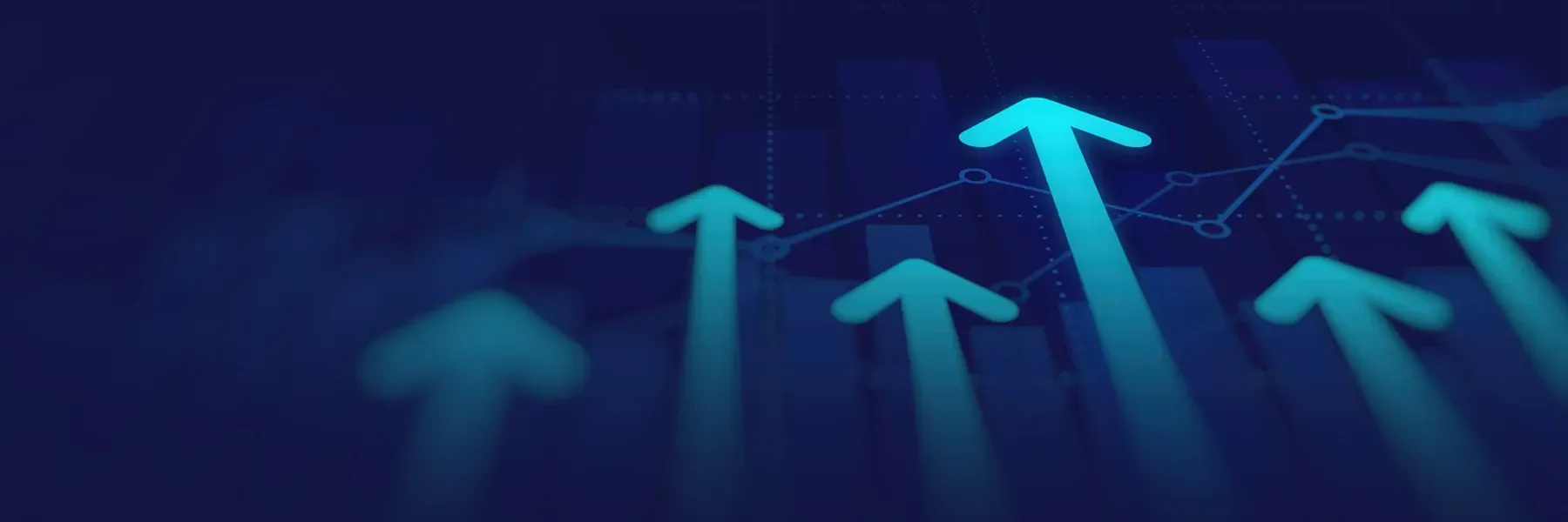 Blue arrows pointing upwards, suggesting growth, on a dark blue background.