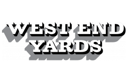 West End Yards white logo with grey shade. 