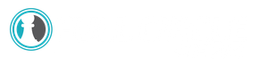 A blue and black logo in a circle on a white background.