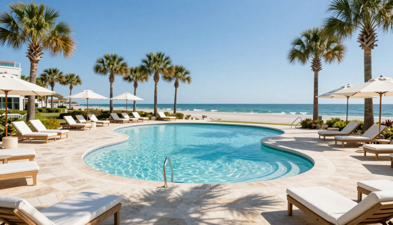 Oceanfront resort pool deck