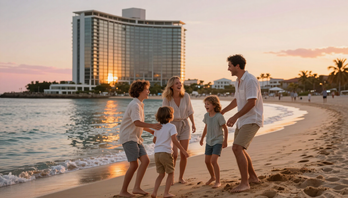Family playing on the beach