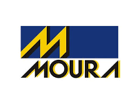 Logotipo de baterías Moura: rectángulo azul con texto 