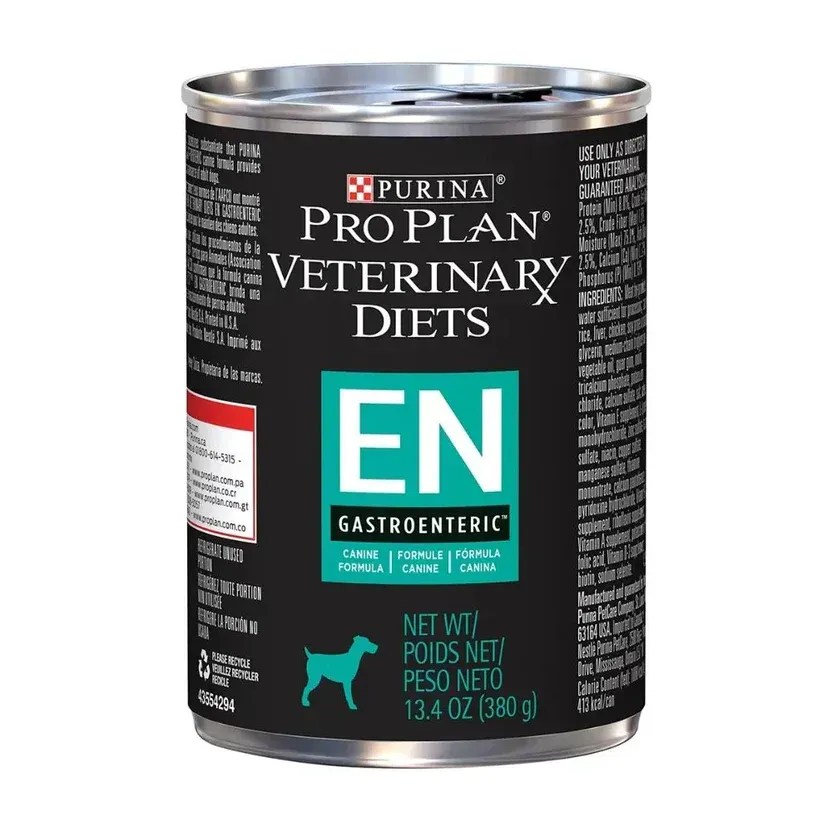 Lata de Purina Pro Plan Veterinary Diets EN, fórmula gastroenterítica para perros.