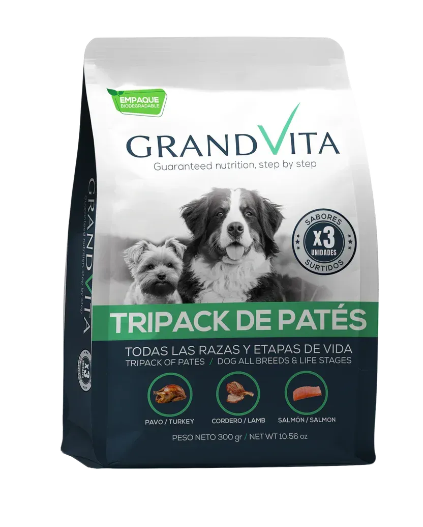 Grand vita alimento húmedo, paté perro tripack .