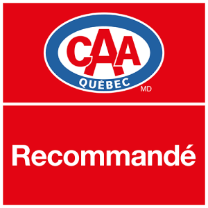 Logo CAA Québec avec « Recommandé » en dessous, fond rouge.