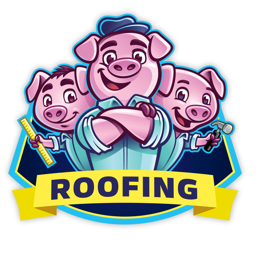 A logo showing three cartoon pigs in blue shirts. The center pig has crossed arms, while others hold a ruler and a hammer.