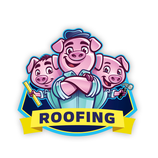 Three cartoon pigs in work shirts, one holding a ruler and one a hammer, above a yellow banner that reads 