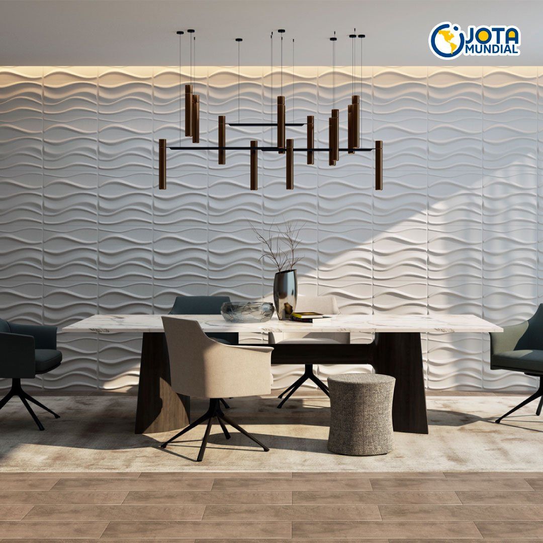 Un comedor con mesa y sillas y un cartel que dice voto mundial