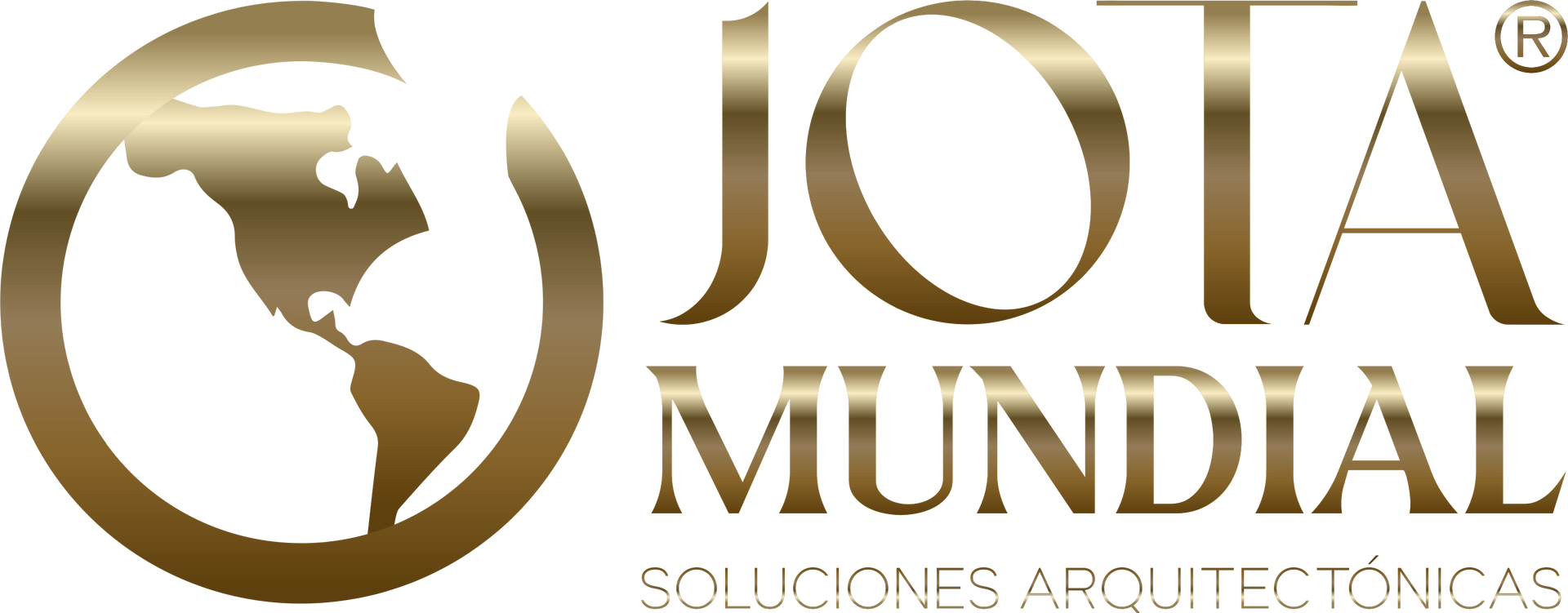 Un logotipo dorado para Jota Mundial con un globo terráqueo en el medio.