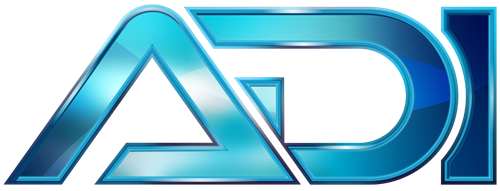 Blue and teal ADI logo with a glossy gradient.