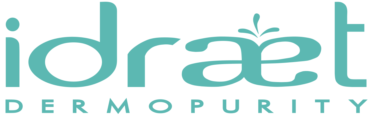 Logotipo de idraet Dermopurity en verde azulado.