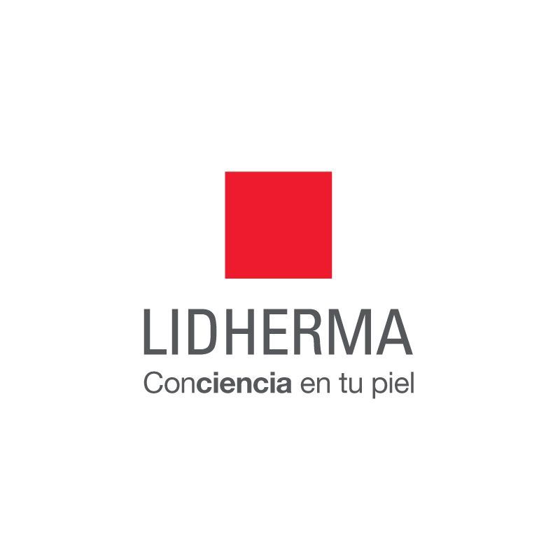 Logotipo para la marca de cuidado de la piel Lidherma, cuadrado rojo sobre el texto 