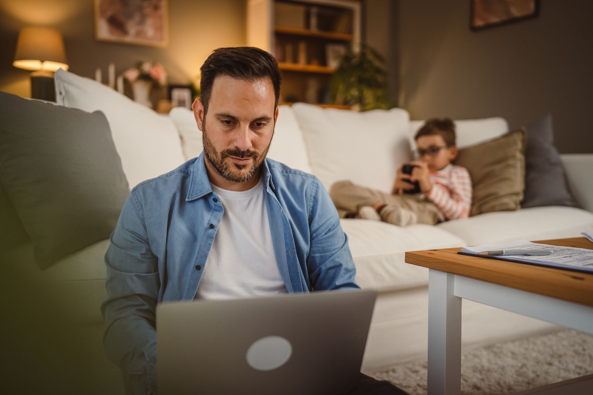 A father with his son researching a local divorce lawyer. A father with his son researching a local divorce lawyer.