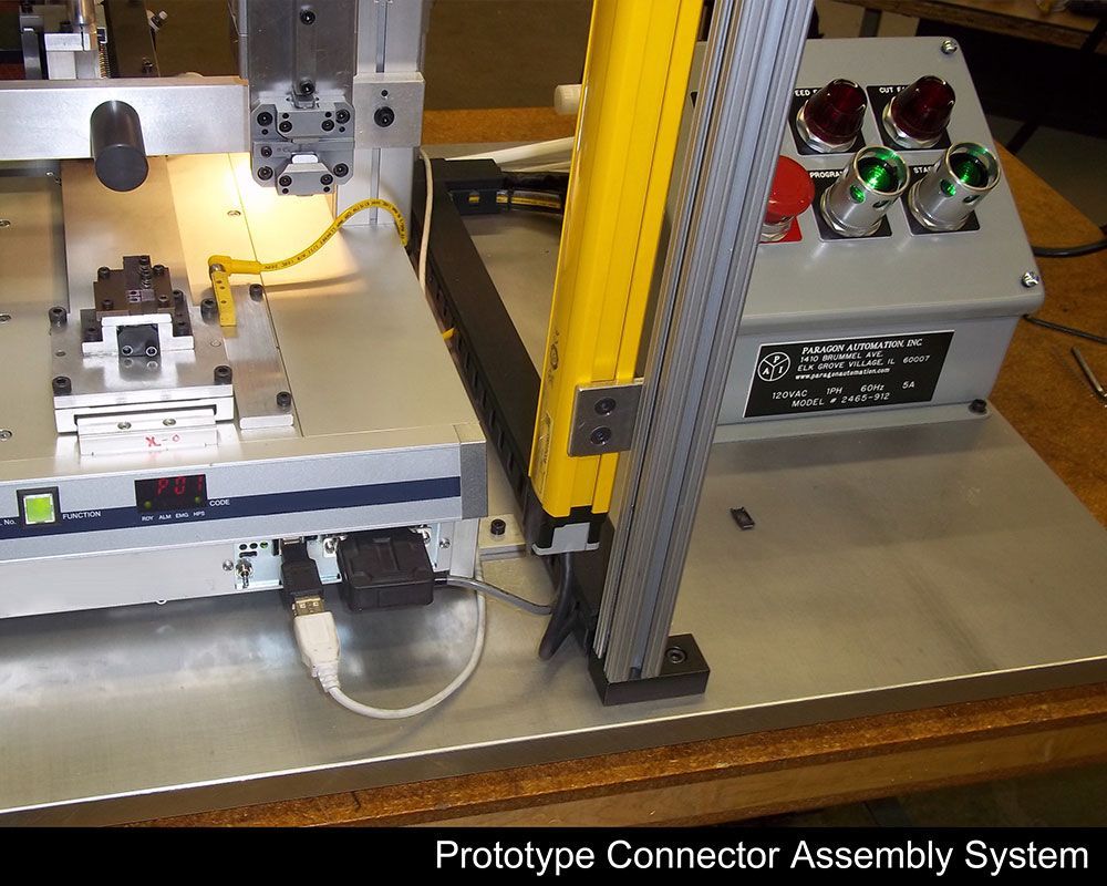 A picture of a prototype connector assembly system
