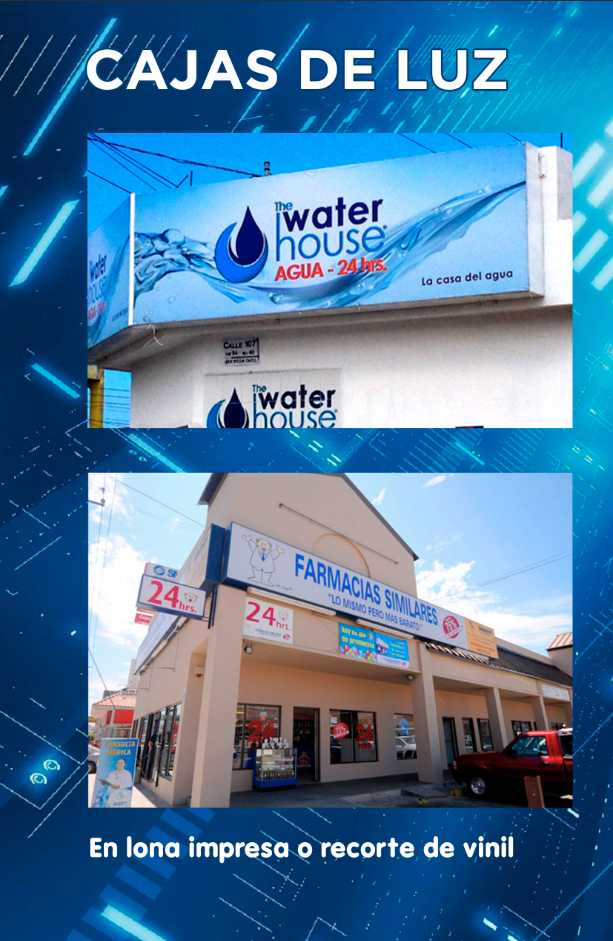 Una imagen de una tienda de agua con un fondo azul.