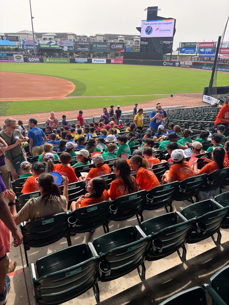 A group of people are sitting in a stadium watching a baseball game.