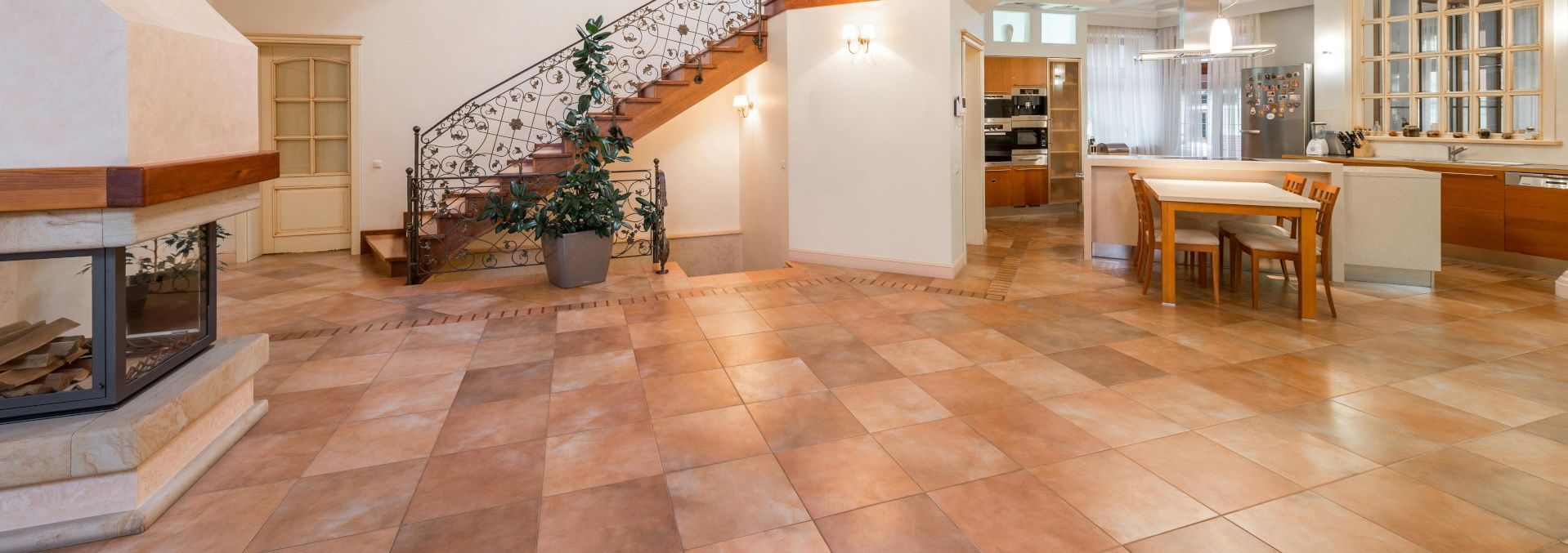 Tiled floor in a modern Swansea home interior.