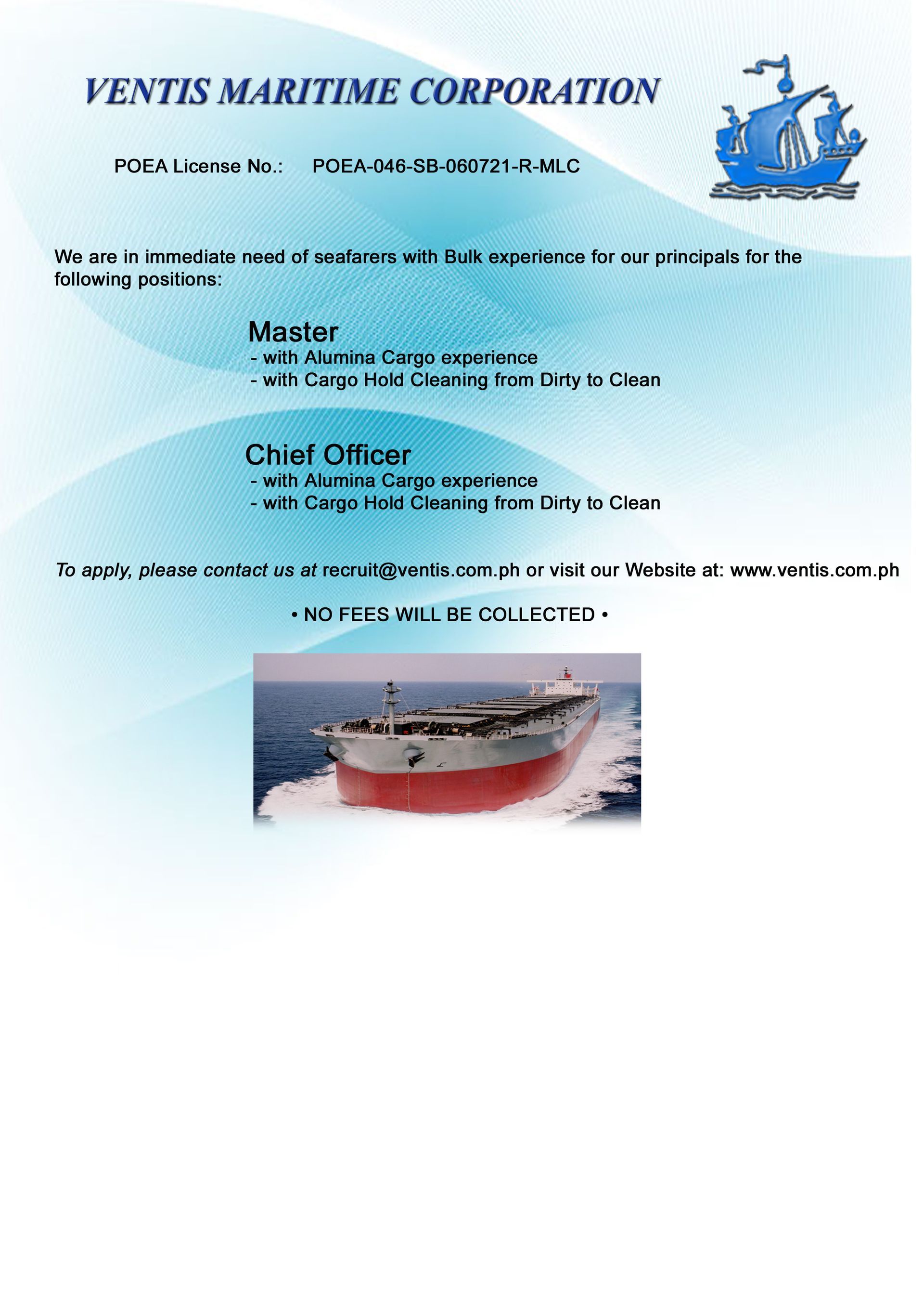 A flyer for a maritime corporation with a picture of a ship on it.