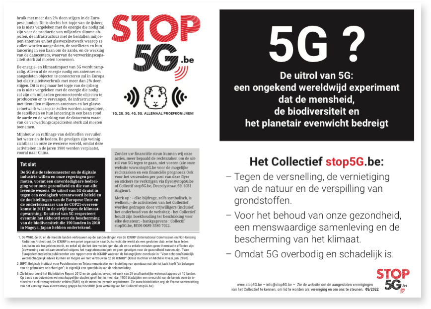 Een poster waarop stop 5g staat