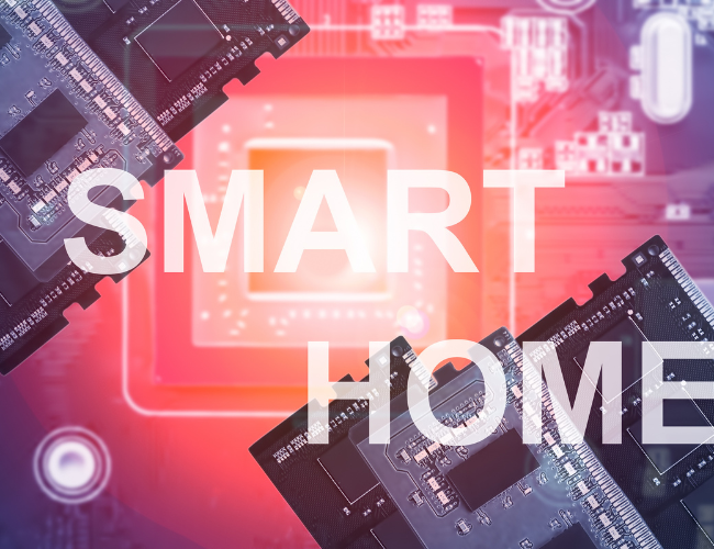 Een computerscherm met de woorden smart home erop geschreven