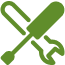 Green screwdriver and wrench crossed.
