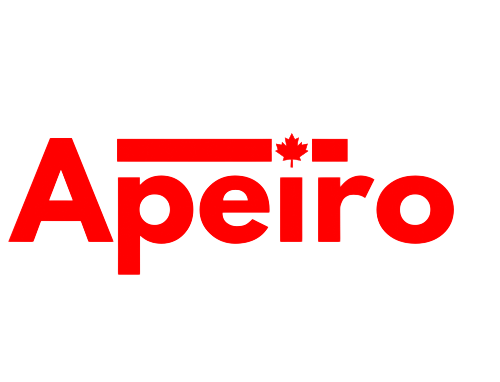 Apeiro logo in red text with a small maple leaf above the “i” and a horizontal line.